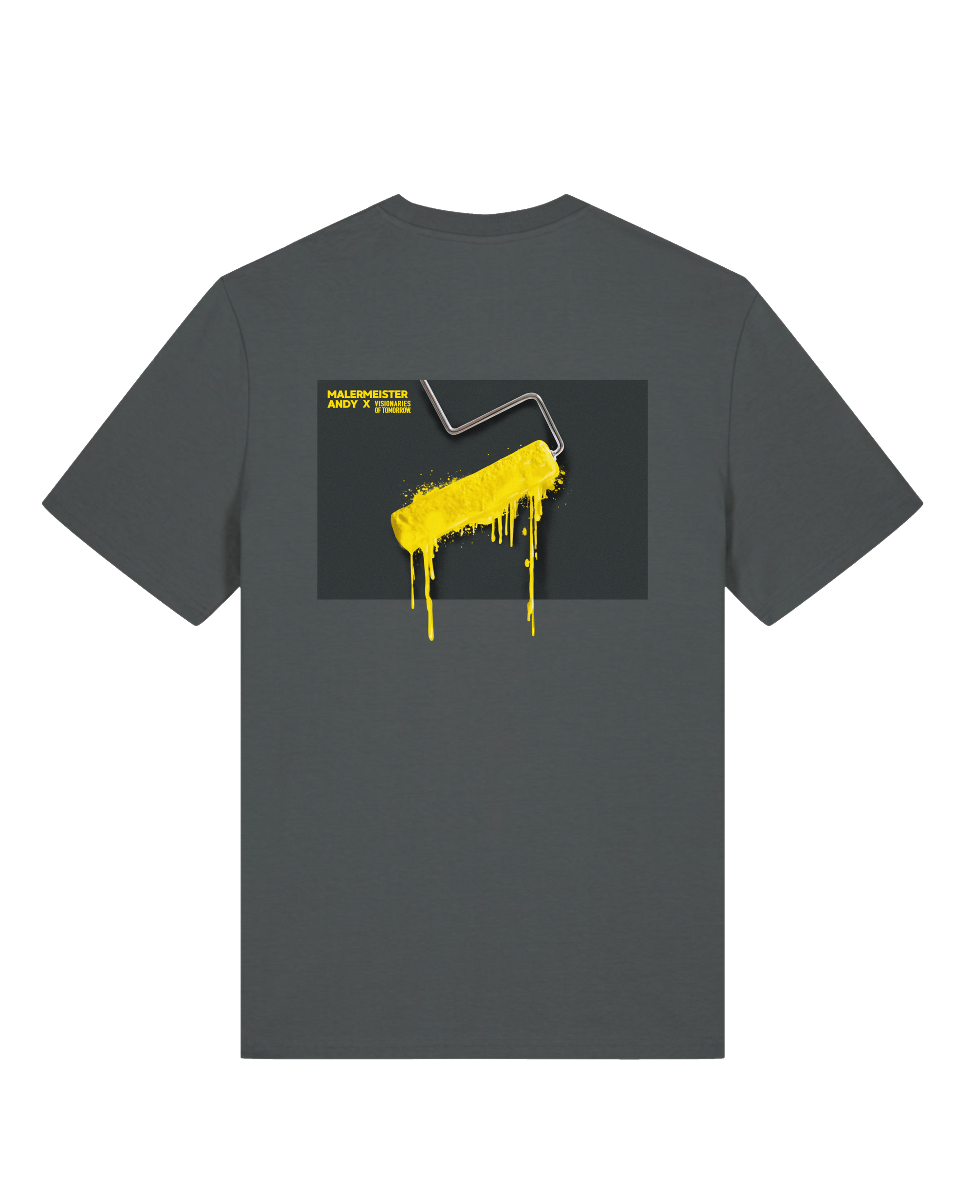 Malermeister Andy x Visionaries of Tomorrow relaxed fit unisex T-Shirt „Farbrolle“ aus reiner Bio-Baumwolle