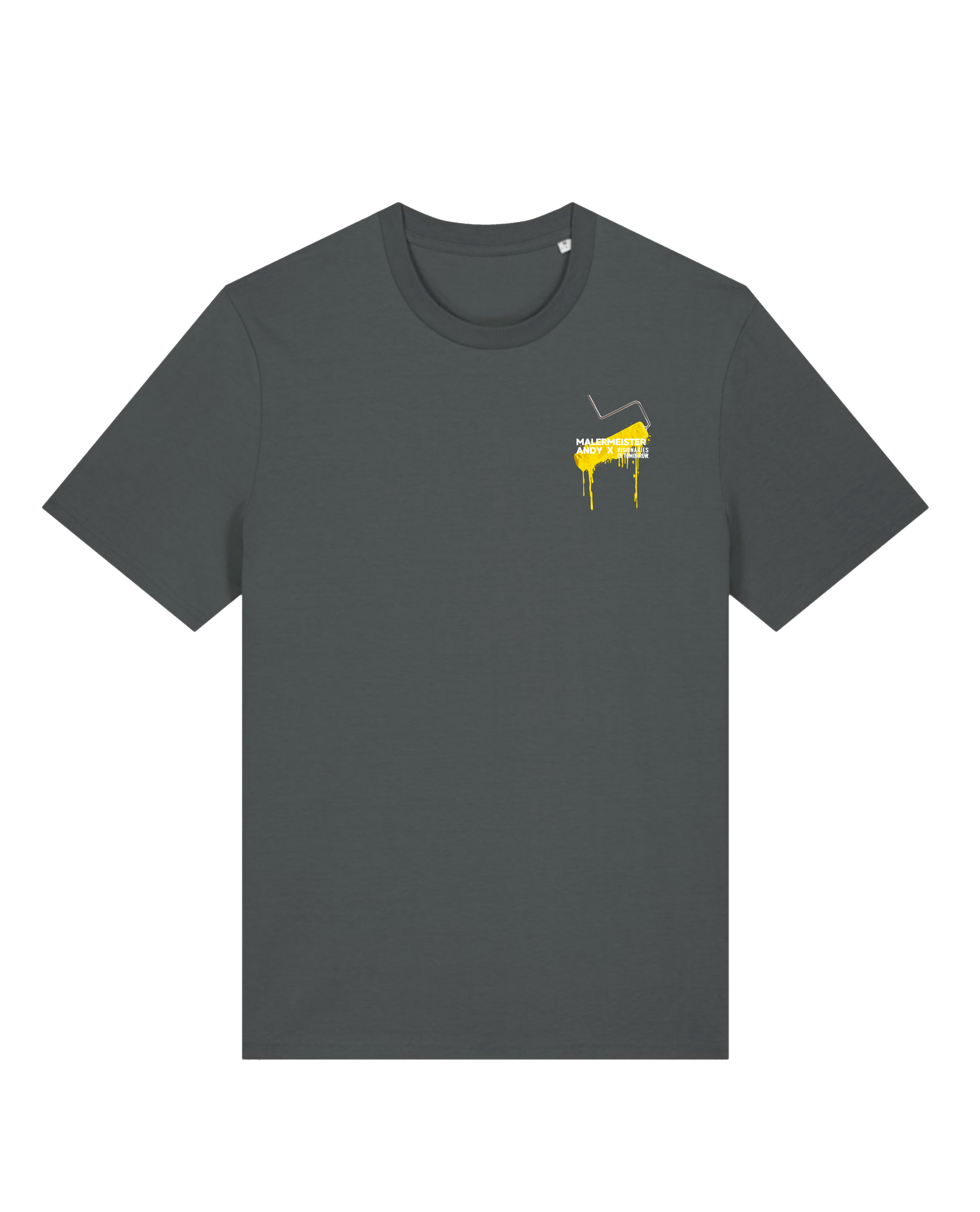 Malermeister Andy x Visionaries of Tomorrow relaxed fit unisex T-Shirt „Farbrolle“ aus reiner Bio-Baumwolle