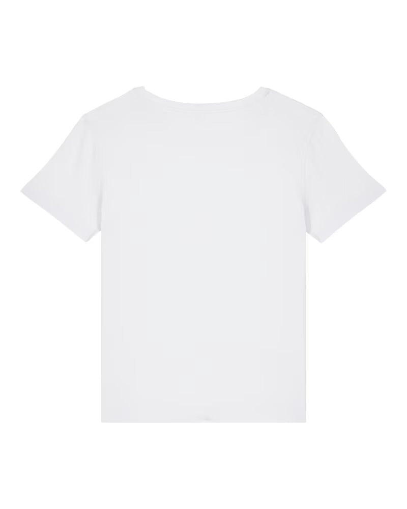 Damen rundhals Ausschnitt T-shirt mit Logo Bestickung, aus reiner Bio-Baumwolle, weiß