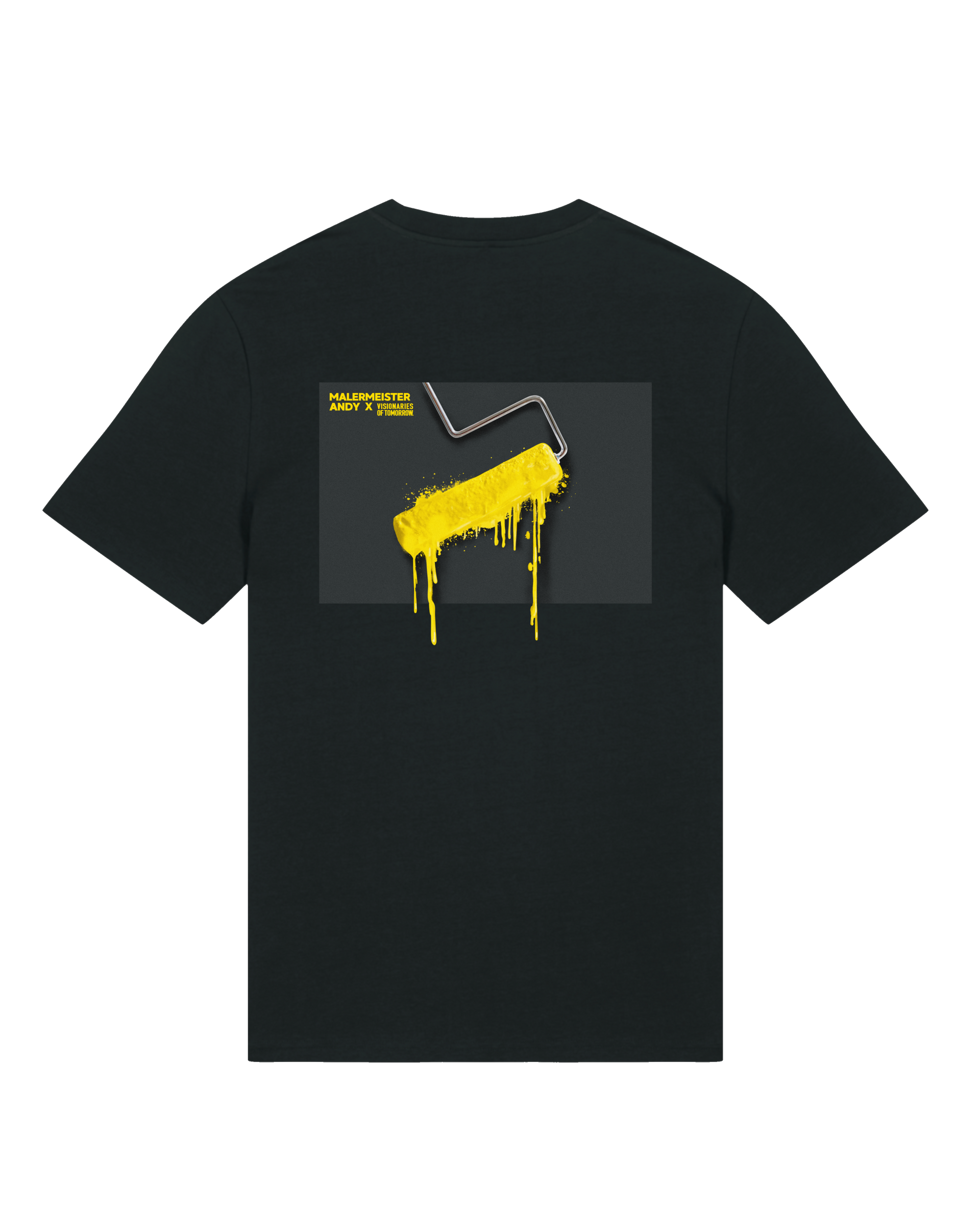 Malermeister Andy x Visionaries of Tomorrow relaxed fit unisex T-Shirt „Farbrolle“ aus reiner Bio-Baumwolle