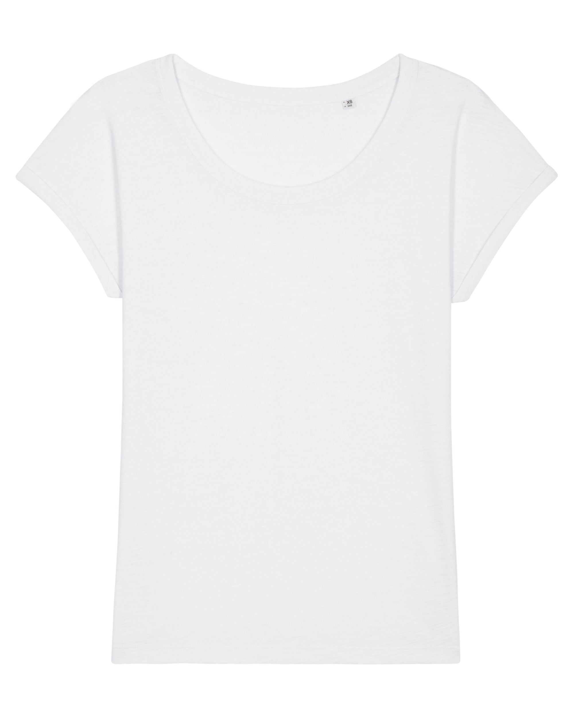 Visionaries of Tomorrow Logo Damen T-Shirt mit gerollten Ärmeln und Rundhals-Ausschnitt aus reiner Bio-Baumwolle
