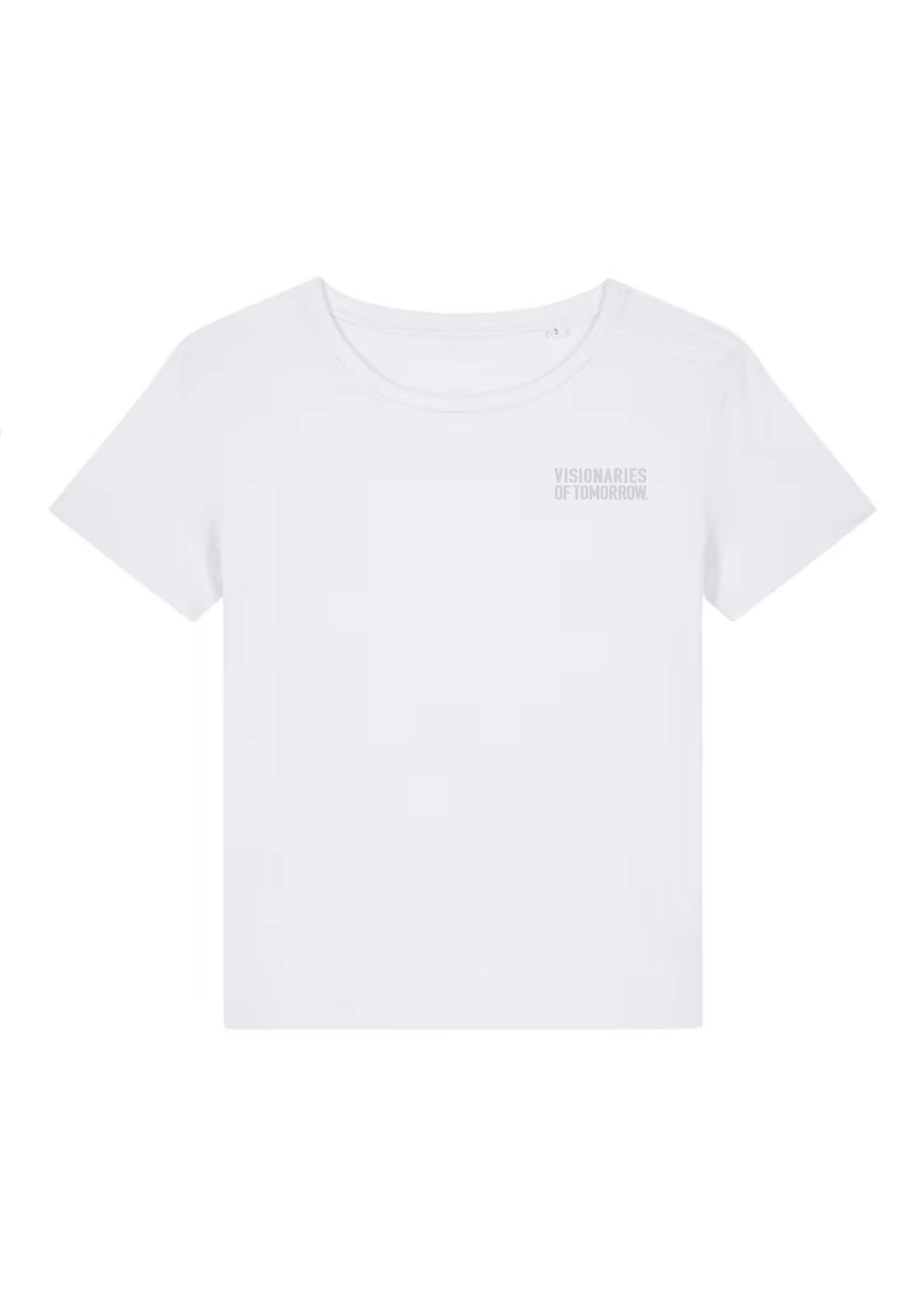 Damen rundhals Ausschnitt T-shirt mit Logo Bestickung, aus reiner Bio-Baumwolle, weiß