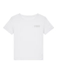 Damen rundhals Ausschnitt T-shirt mit Logo Bestickung, aus reiner Bio-Baumwolle, weiß