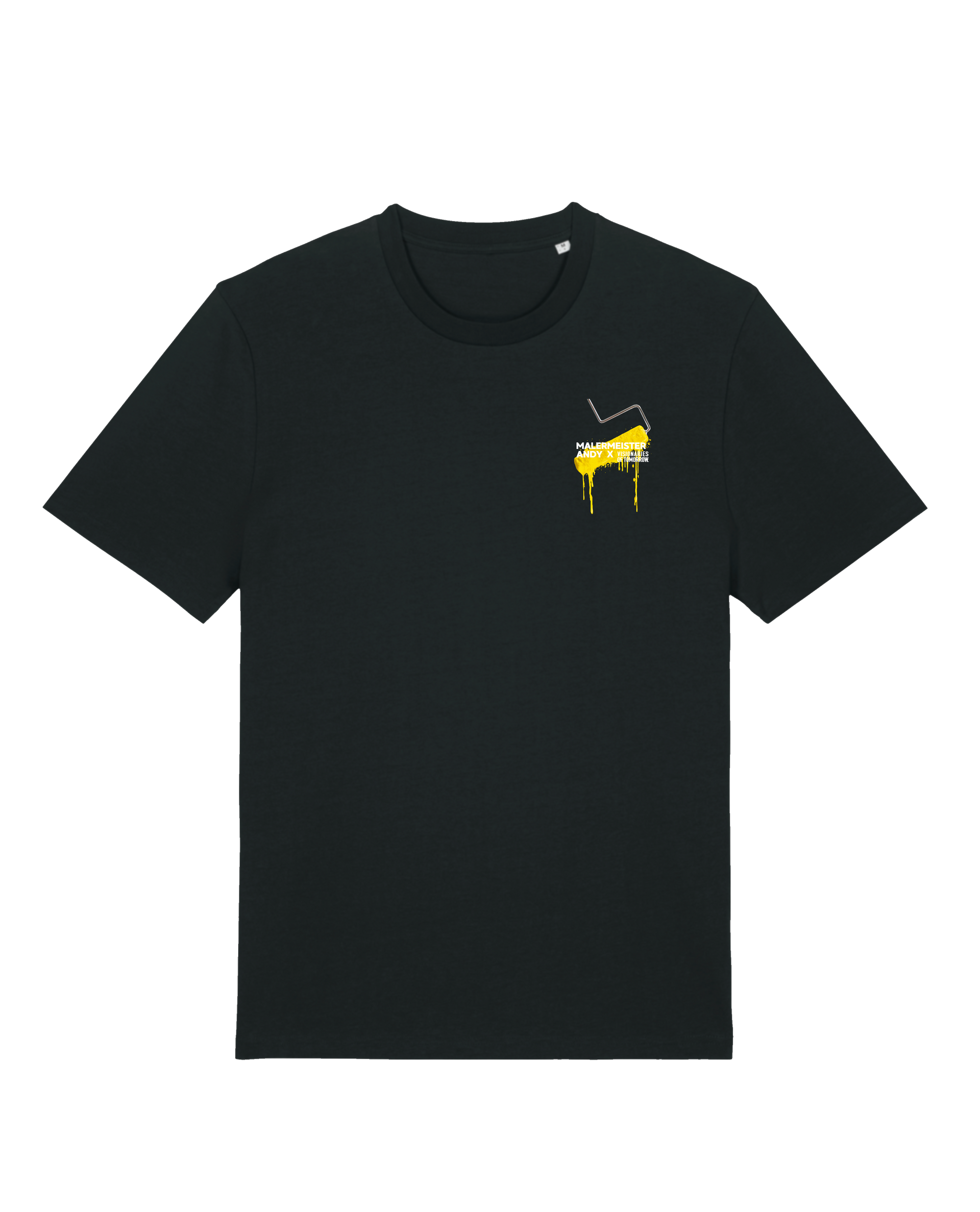 Malermeister Andy x Visionaries of Tomorrow relaxed fit unisex T-Shirt „Farbrolle“ aus reiner Bio-Baumwolle