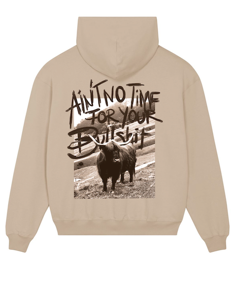 Ain't no Time Oversized Hoodie in Desert Dust mit braunem Print